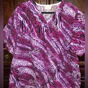 Tafford Sz 2x Purple Animal Print Scrub Top